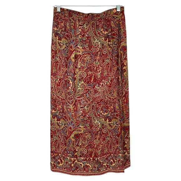 Vintage Talbots Silk Wrap Maxi Skirt Size 8 Petite Paisley Red Blue Tan Classic - Picture 1 of 15